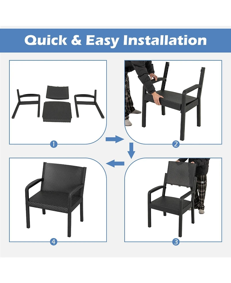 Gymax Set Of 3 Patio Furniture Set w/ 2 Modern Rattan Armchair & 25'' Squire Side Table