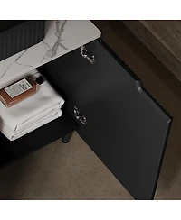 Sillysis 30'' Modern French Freestanding Bathroom Vanity with Black Ceramic Sink, Carrara White Countertop, Soft Close 2-Door Storage