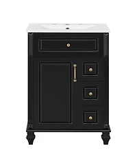 Sillysis 24 Inch Freestanding Bathroom Vanity with Ceramic Sink, Flip Drawer Storage and Adjustable Shelf for Small Spaces