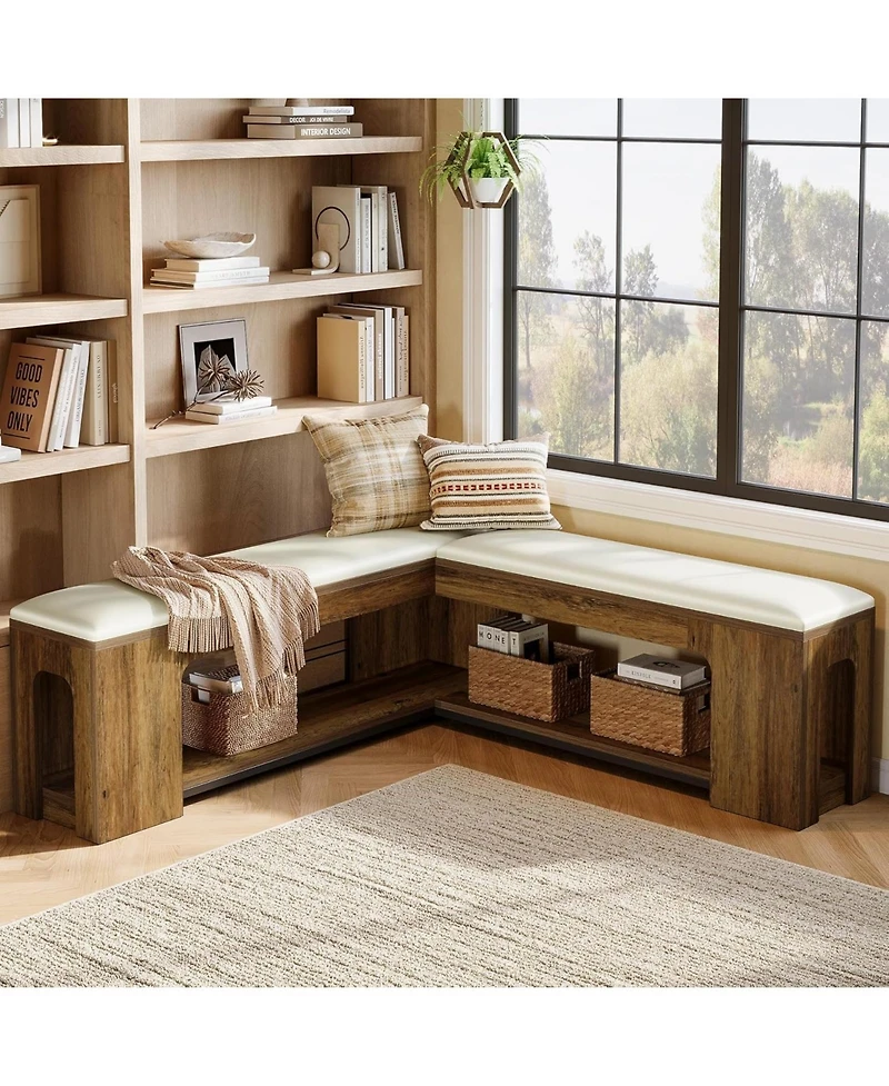 Tribesigns L Shaped Corner Bench, Farmhouse Breakfast Nook Bench with Removable Seat Cushion