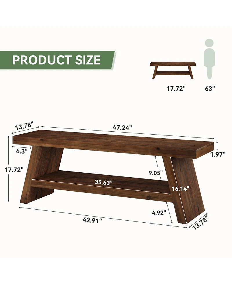 Tribesigns 2-Tier Solid Wood Entryway Bench, Hallway Foyer Seating with Open Shelves, Wooden Shoe Bench Indoor