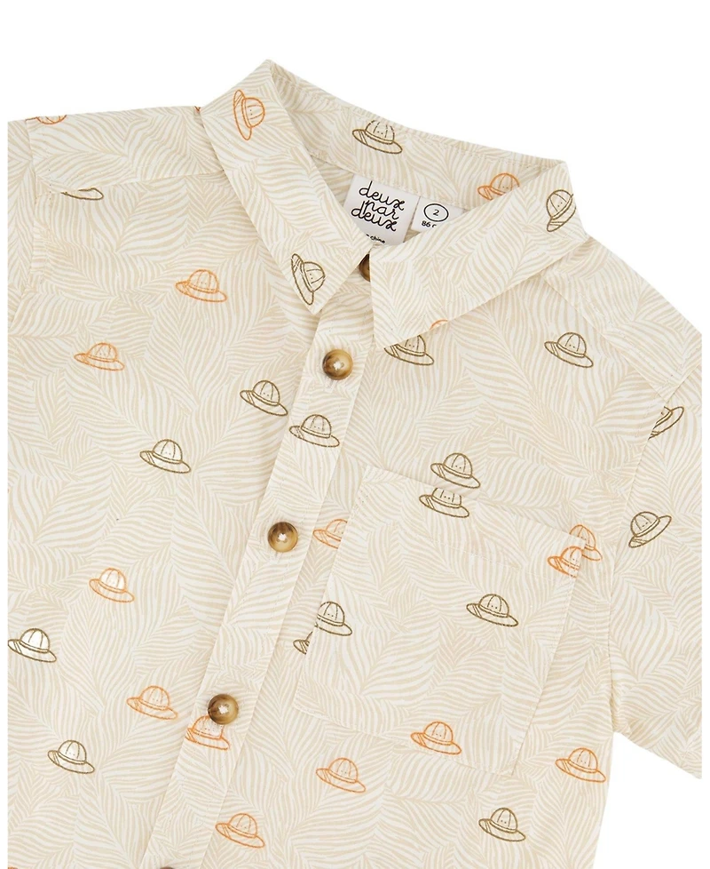 Deux par Toddler Boys Poplin Shirt Beige Safari Print