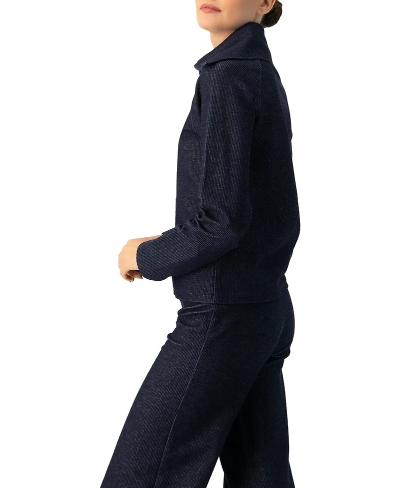 Ivonne Women's Ribbed Knit Sweater with Neckline Zipper