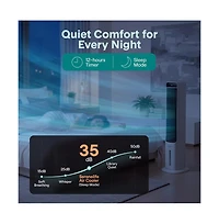 SereneLife Portable Evaporative Air Cooler Tower Fan Detachable Water Tank, 60° Oscillation, 3 Modes, 4 Ice Packs & Remote Control, White