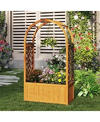 Gymax Wooden Raised Garden Bed w/ Lattice Trellis Arched Roof Liner Drainage Patio