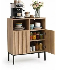 gaomon Farmhouse Buffet Cabinet with Storage, Sideboard Cabinet with 2 Fluted Doors, Adjustable Shelf and Metal Legs