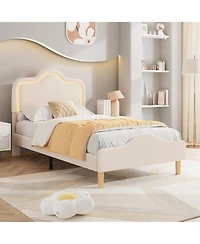 gaomon Velvet Bed Frame with Led Headboard & Footboard, Princess Platform for Kids, Slats