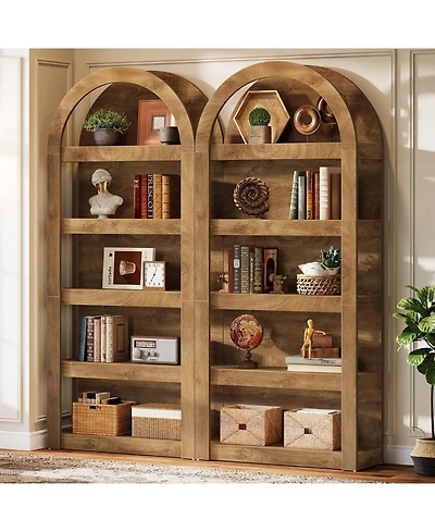 Tribesigns 71" Tall Farmhouse Bookcase, Arch-Shaped Racks