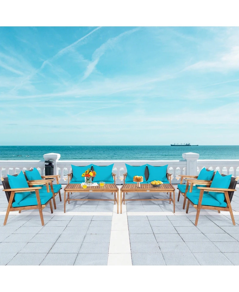 Gymax 8 Piece Patio Conversation Set Outdoor Furniture Set w/ Cushion