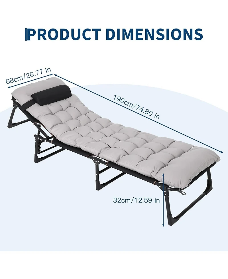 gaomon TrailBlaze Heavy-Duty Folding Camping Cot Bed for Adults – Removable Thick Mattress, Pillow & Side Pocket, Portable Oxford