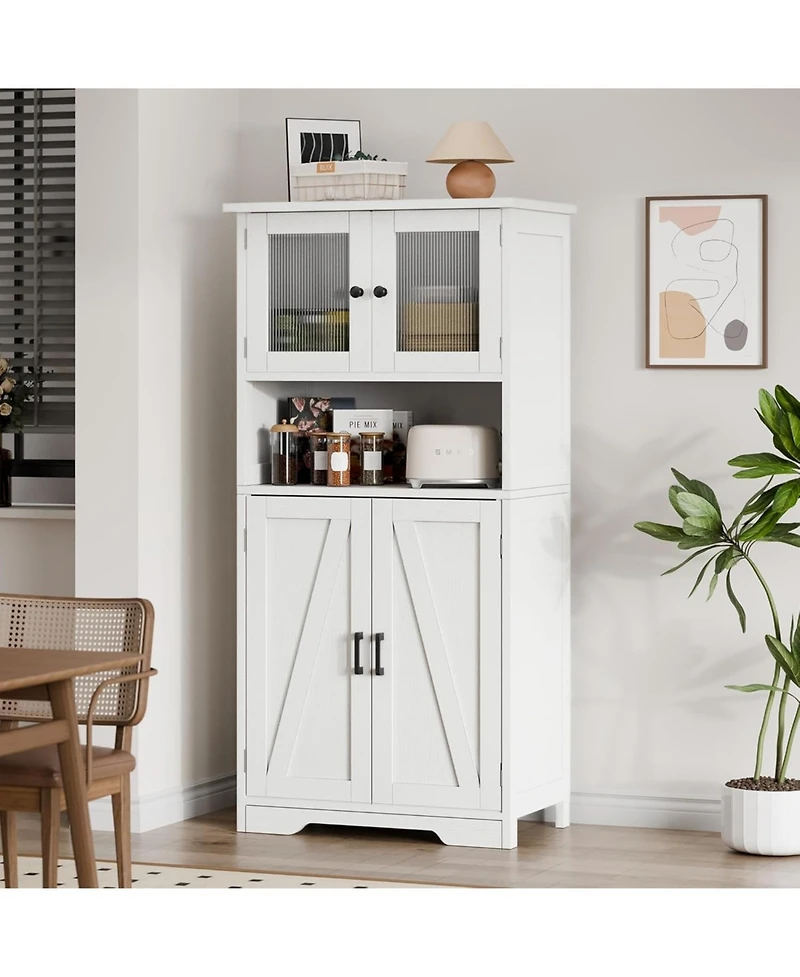 gaomon Bathroom Cabinet, 50.4" Storage Cabinet with Glass Doors and Adjustable Shelves, Freestanding Kitchen Pantry Cabinet