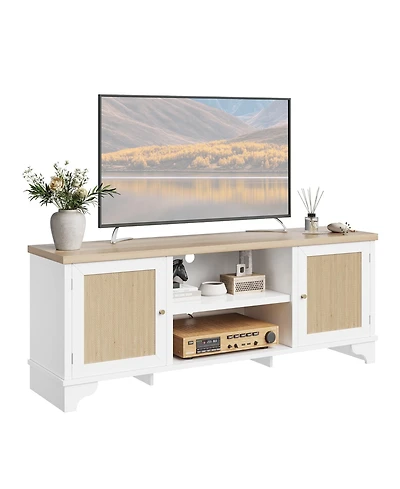 gaomon Rattan Tv Stand Fits TVs up to 65 inches, Entertainment Center with Cabinets and Open Shelves