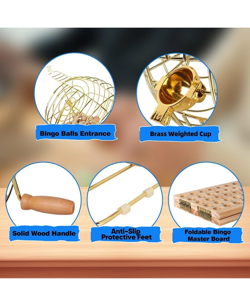 Gse Games & Sports Expert Bingo Game Set with 8" Bingo Cage and Master Board, 75 Bingo Balls, 10 Shutter Bingo Cards