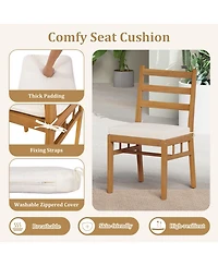 Gymax Solid Acacia Wood Patio Chair Set of 2 w/ Padded Seat Cushions