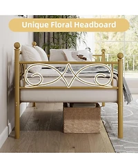 gaomon Daybed Frame, Metal with Floral Headboard, Heavy Duty Steel Slats Supports, Modern Twin Bed Frame for Living Room, Guest Room
