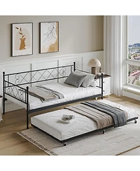 gaomon Metal Daybed with Trundle Bed, Modern Twin Sofa Bed Steel Slat Support, Space Saving Frame for Guest Room, Living Room