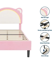 gaomon Upholstered Platform Bed Adjustable Led Headboard Wooden Slats Smart Light Design No Box Spring