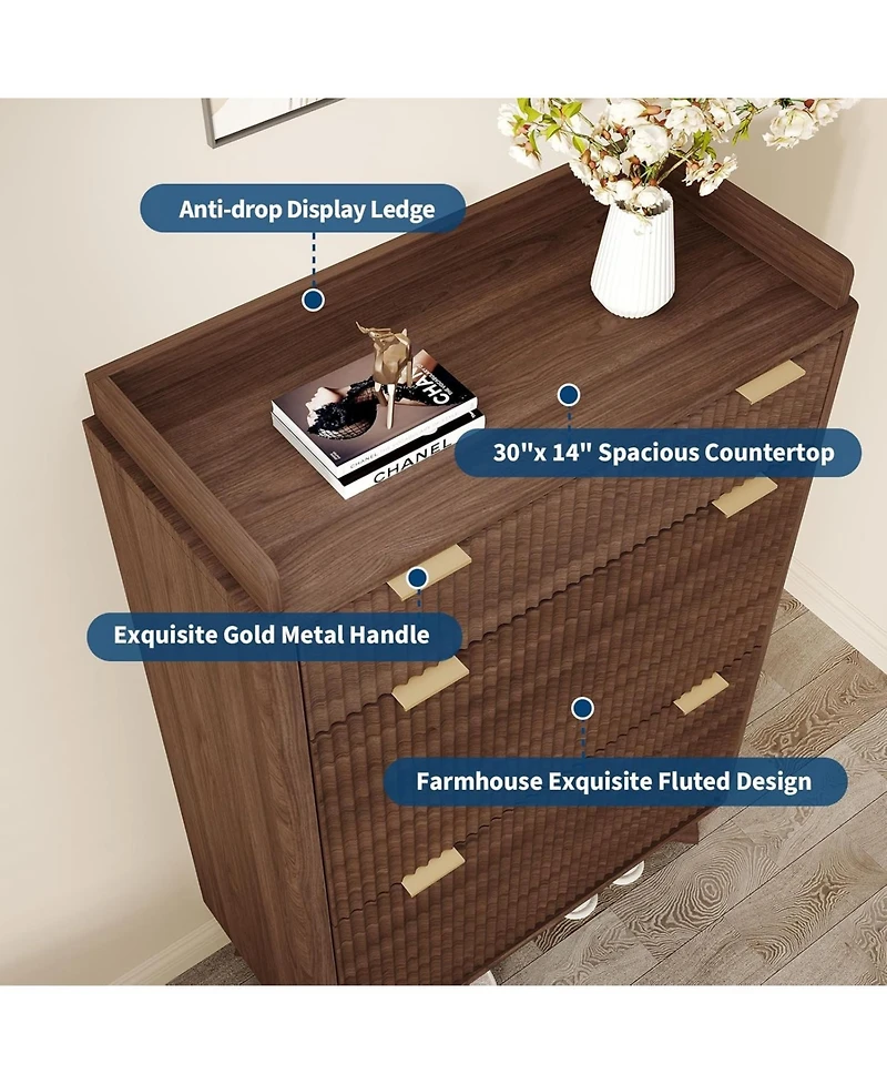 Gaomon Fluted Wood Shoe Storage Cabinet for Entryway with 2 Flip Drawers and Adjustable Shelves 48 inch Tall Freestanding Hidden Narrow Shoe Rack