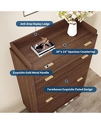Gaomon Fluted Wood Shoe Storage Cabinet for Entryway with 2 Flip Drawers and Adjustable Shelves 48 inch Tall Freestanding Hidden Narrow Shoe Rack