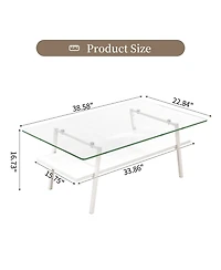 Rainsken Rectangle Coffee Table, 2 Tier Center Table with Clear Tempered Glass Top and Metal Legs for Living Room