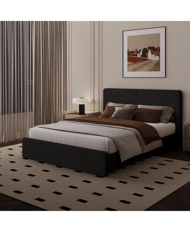 gaomon Upholstered Platform Bed Frame with 2 Storage Drawers, Faux Leather Low Profile Bed Base with Wood Slat Support, No Box Spring Needed.