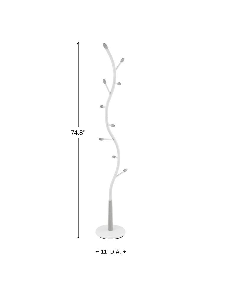 Rainsken Metal Standing Coat Rack with 9 Hooks, Stable Round Base and Elegant Branch Design, Perfect for Coats and Hats for Entryway, Hallway
