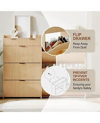 gaomon Modern Shoe Cabinet with 3 Flip Drawers and 2 Small Drawers and Hook Slim Fluted Shoe Storage Organizer.