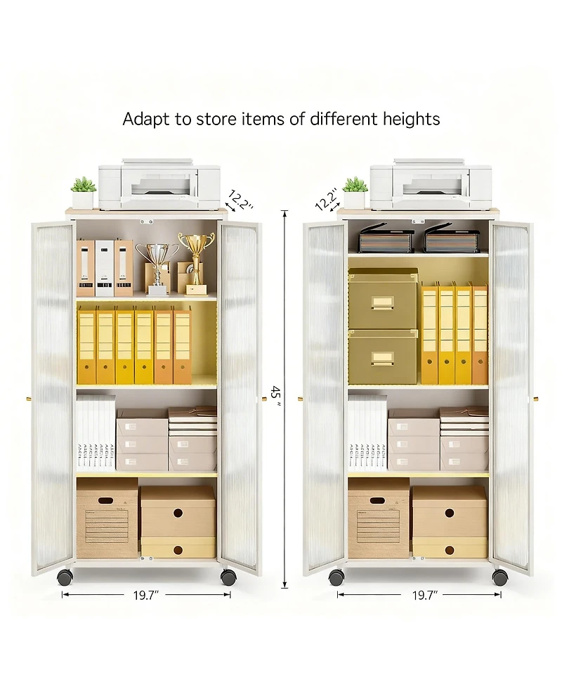 Yigii Tool-Free Assemble Metal Cabinet with Doors, Wheels, and Adjustable Shelves