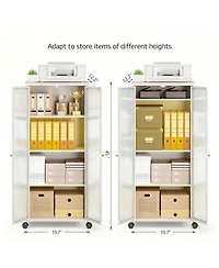 Yigii Tool-Free Assemble Metal Cabinet with Doors, Wheels, and Adjustable Shelves