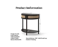 sumyeg 31.8" Corner Cabinet Side Table with 2 Rattan Storage and Bottom Shelf