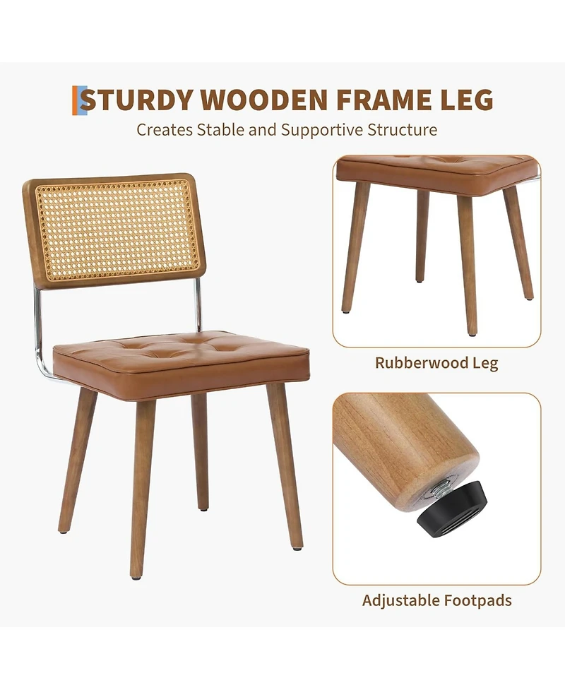 gaomon Rattan Dining Chairs Set of 2, Upholstered Boho Chairs with Solid Wood Frame