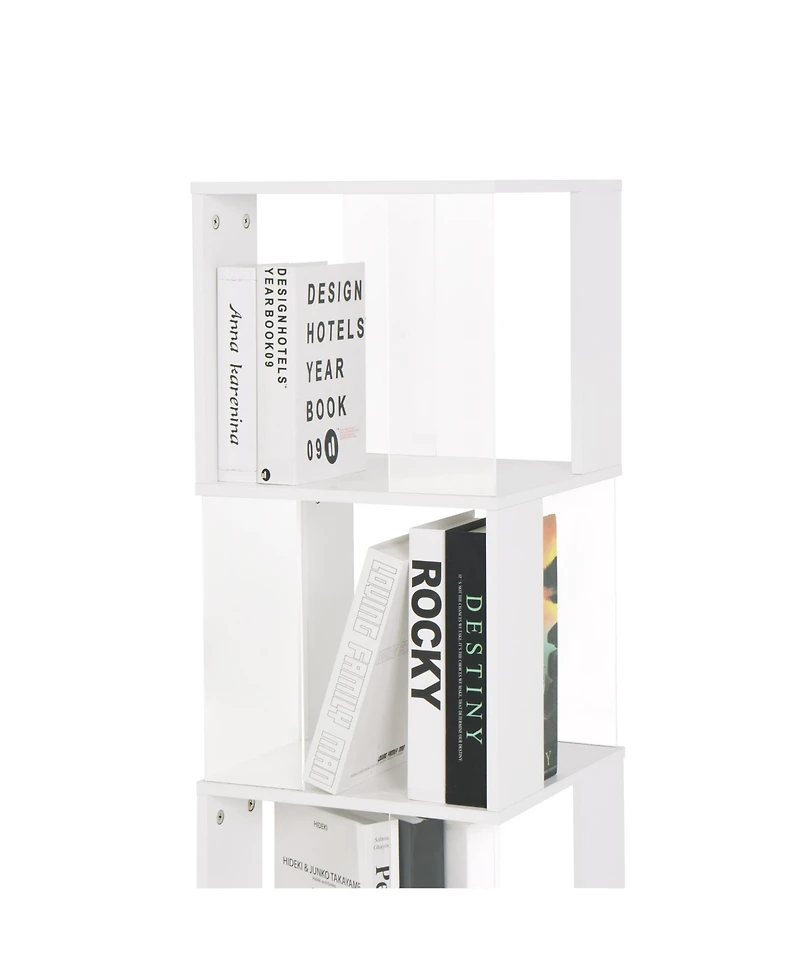 Rainsken 360° Rotating Bookshelf, 5-Tier Floor Standing Bookcase, Modern Display Rack with Acrylic Plate, Anti-toppling Base for Living Room