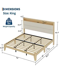 gaomon King Upholstered Bed Storage Headboard Led Boucle Platform Charging Station No Box Spring Easy Assembly