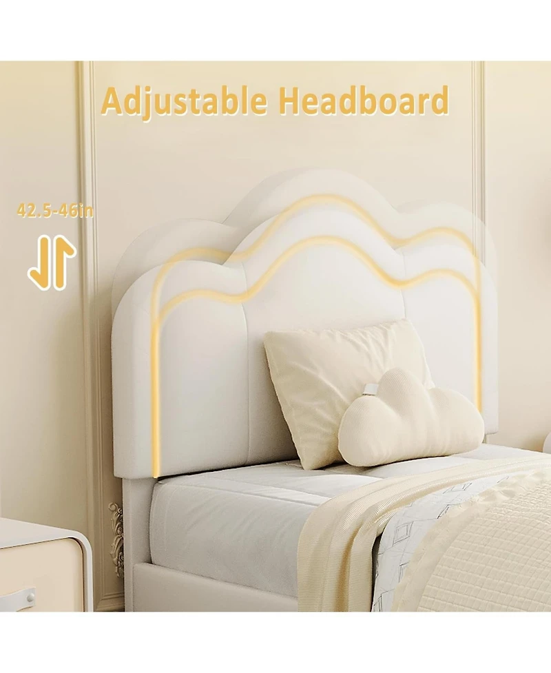 gaomon Twin Upholstered Smart Led Bed Adjustable Hills Headboard Storage Drawer Pu Leather Wooden Slats No Box Spring