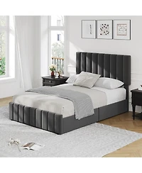 gaomon Upholstered Bed Frame 4 Storage Drawers Adjustable Headboard Wooden Slats Support No Box