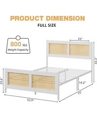 gaomon King Bohemian Rattan Platform Bed Frame Metal Slats Support No Box Spring Noise-Free Stylish Headboard