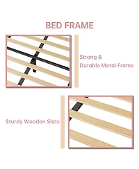 gaomon Twin Bed Frame Velvet Upholstered Adjustable Headboard Metal Frame Wood Slat Support Easy Assembly