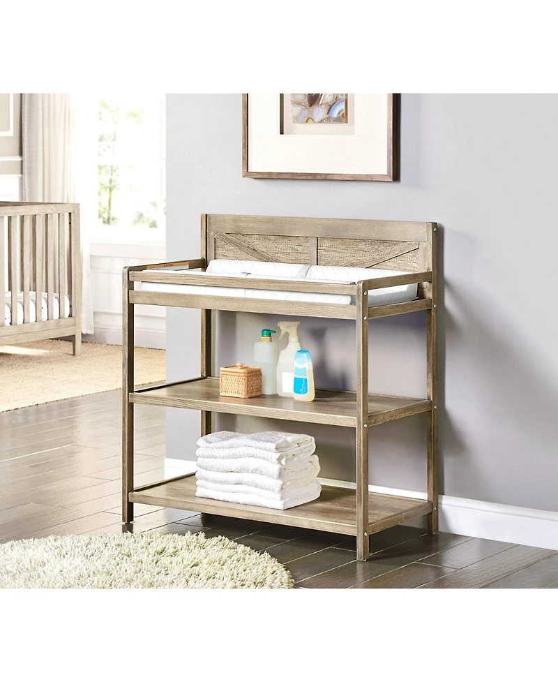 Flynama Modern Changing Table Vintage Chestnut Finish with Two Shelves and 4 Side Safety Rails Jpma Certified