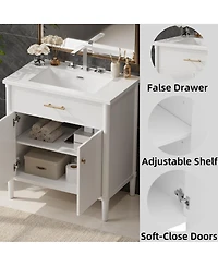 Sillysis 31 Inch Modern Freestanding Bathroom Vanity with Ceramic Sink, Mdf Cabinet, Soft Close Doors, Solid Wood Legs