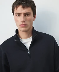Mango Men's Cotton Zip-Neck Sweatshirt