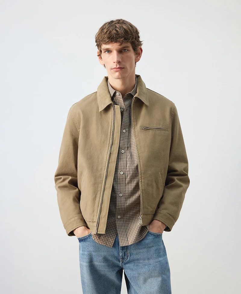 Mango Men's Corduroy Collar Denim Jacket