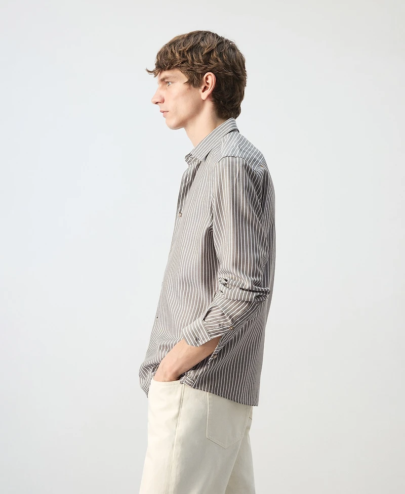 Mango Men's Regular Fit Striped Lyocell Shirt