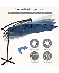 Gymax 10Ft Offset Hanging Umbrella Patio Outdoor w/ 32 Solar Led Lights