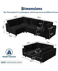 gaomon 134 in Cloud Couch L Shaped Sofa, 4 Seat High Density Sponges Modular Sectional Sofa, Velvet Couch with Upholstered for Living Room