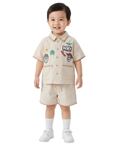 Toy Story Boys' 2T-5T Linen Short-Sleeve Shirt and Shorts, 2-Piece Set