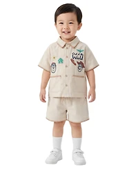 Toy Story Boys' 2T-5T Linen Short-Sleeve Shirt and Shorts, 2-Piece Set