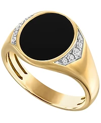Esquire Men's Jewelry White Diamond (1/8 ct. t.w.) and Black Onyx Ring in 14k Gold-Plated Sterling Silver
