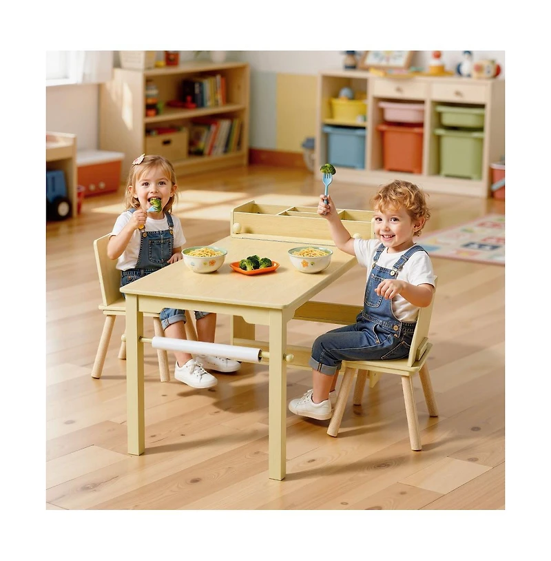 Slickblue Kids Art Table and Chair Set with 3-Tier Storage Cabinet