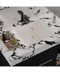 Sillysis 29.9" Floating Bathroom Vanity with Ceramic Sink, Sintered Stone Top, 2 Soft Close Drawers, Wall Mounted for Small Bathrooms