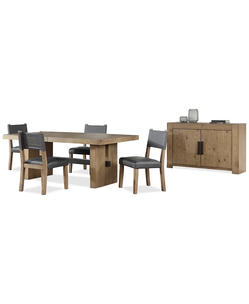Macai -Pc. Wood Dining Set (Rectangular Table + Faux Leather Side Chairs